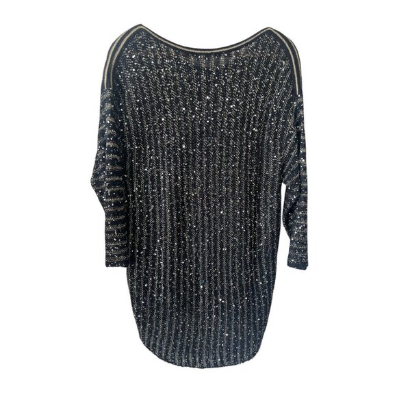 NWT Chico’s Black Gold Sparkle Stripe Lindsey Pullover Sweater Large Reg. $109 - Picture 2 of 9